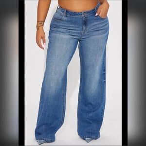 Fashion Nova wayside baggy wide legs jean women 22 Bleu color